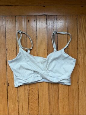 aerie White Twist-Front Cropped bathing suit top